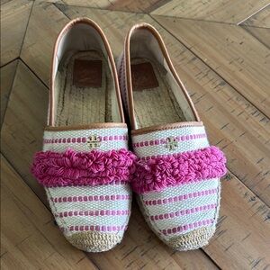 Tory Burch Pink and Cream Espadrille Flats